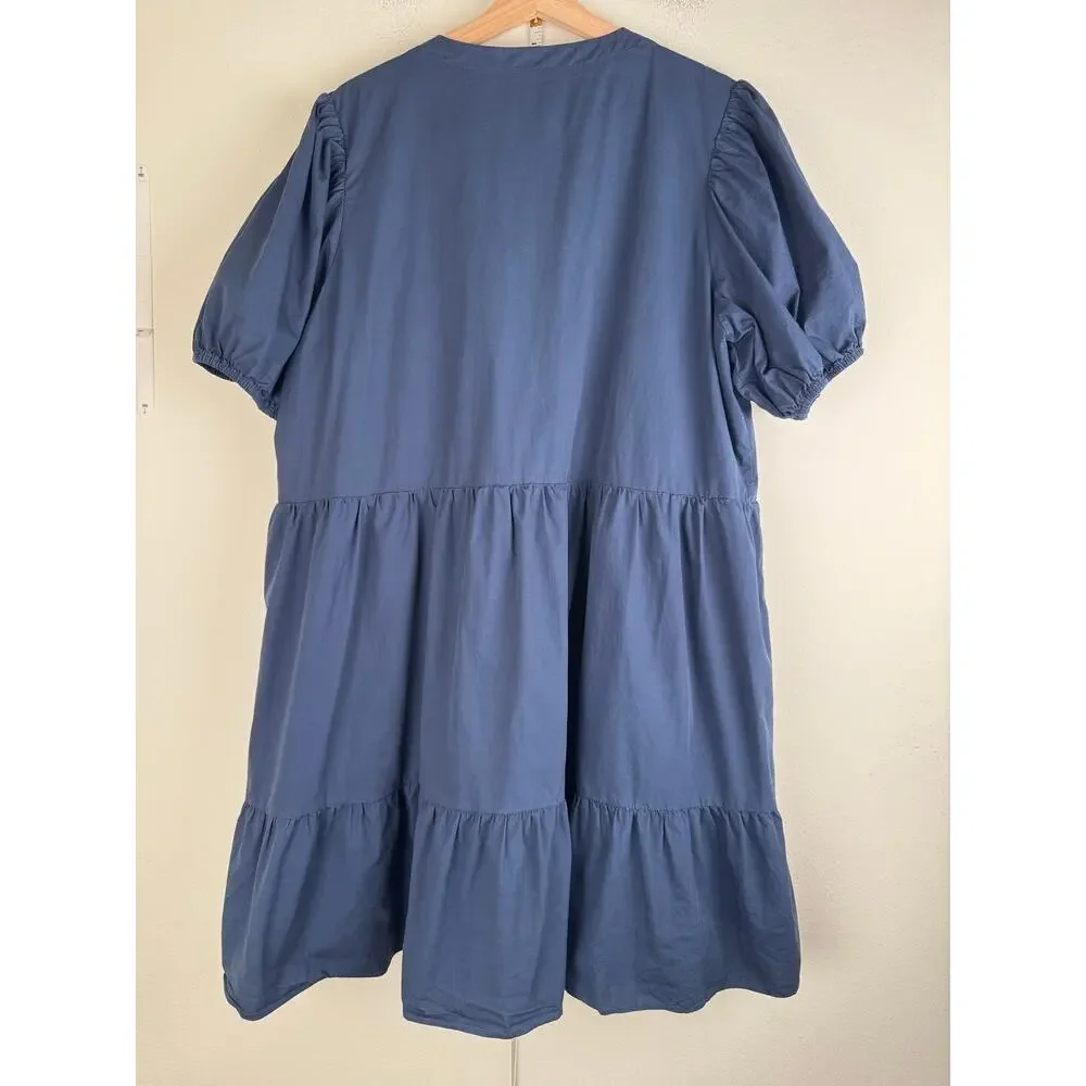 Hyacinth House Ellie Puff Sleeve Zip Front Mini Dress Navy XXL Tuckernuck - Picture 11 of 15